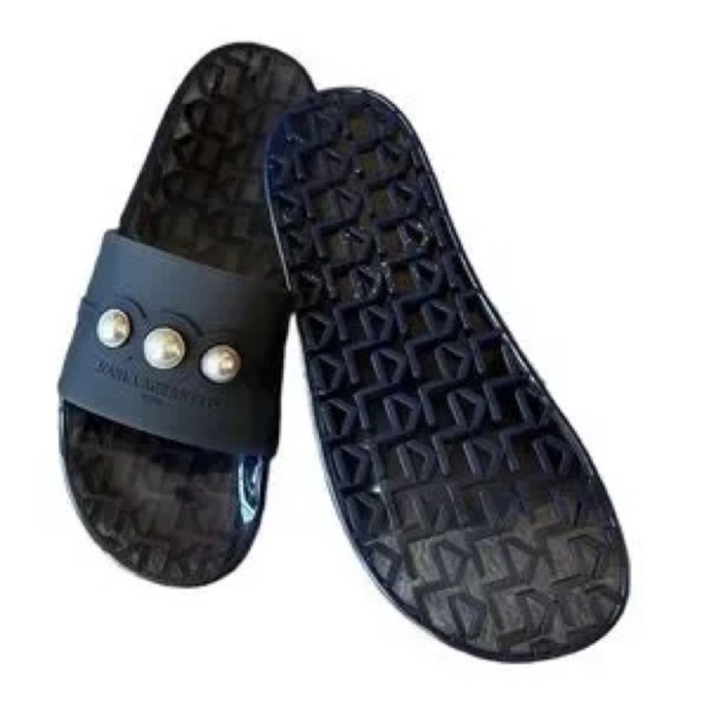 Karl Lagerfeld Tula Rubber Pool Slide Black Pearl. NEW size 6 - Picture 2 of 2